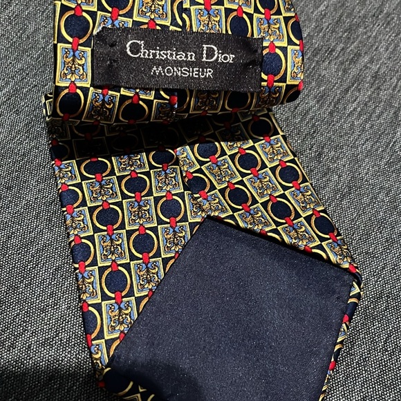 Christian Dior Monsieur Vintage Tie Navy Red Gold Chain Pattern - Picture 2 of 4